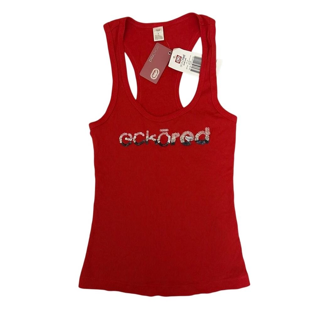 Ecko Red Y2K‎ Ribbed Beater Sequence Tank Top Size Small Red Cotton